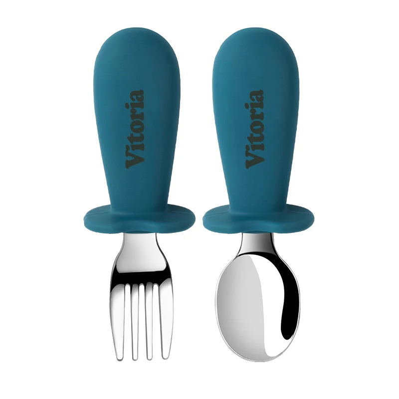 Support DIY names Baby Tableware Set Children Utensil Stainless Steel Toddler Dinnerware Cutlery Infant Food Feeding Spoon Fork