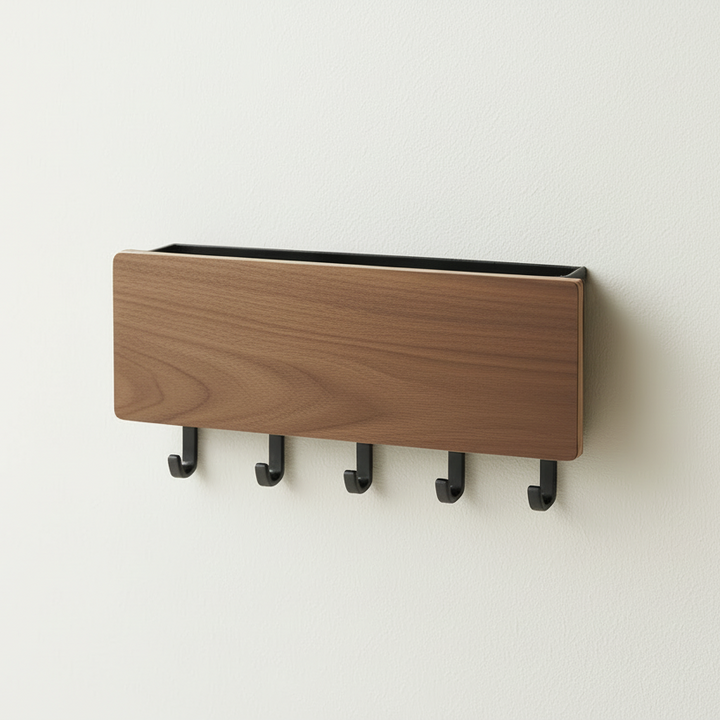 Rustic Wood Wall Key Holder with 5 Hooks Farmhouse Style Floating Shelf Home Decor Organizing Storage Solution