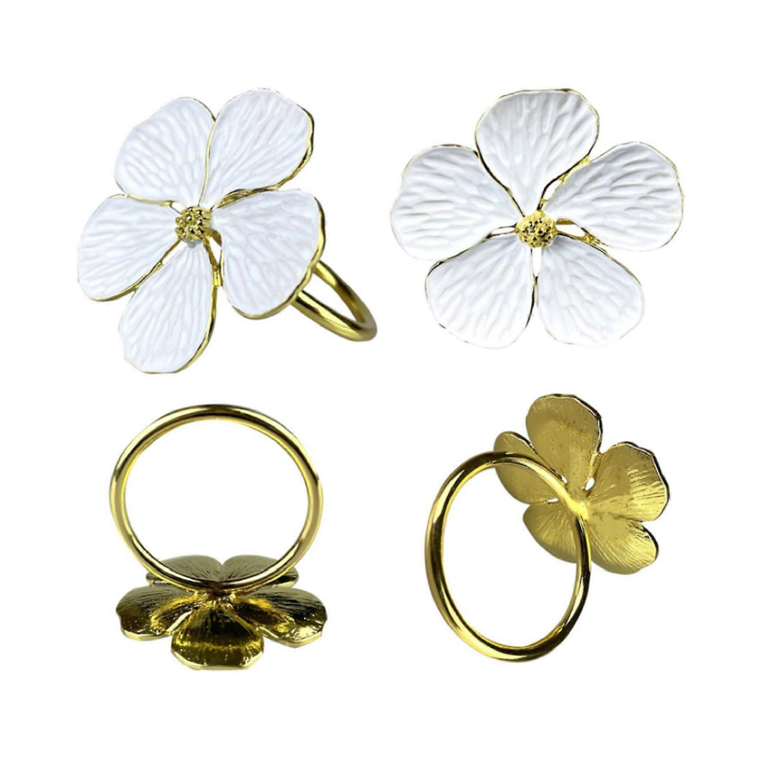 4Pcs Gold Plum Blossom Napkin Buckle Bloom Flower Napkin Rings Metal Decorative Holders for Hotel Birthday Wedding Party