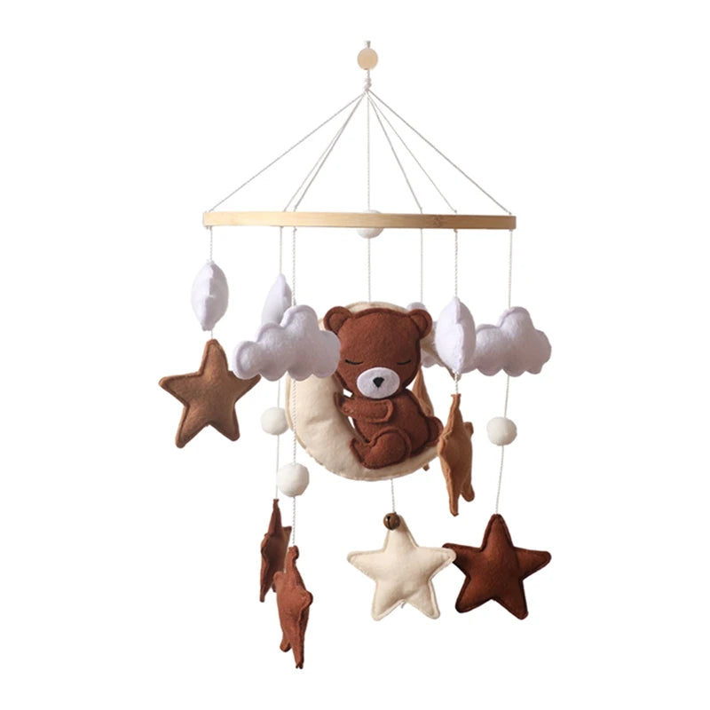 Cartoon Bear Crib Mobile – Soft Felt Music Bell for Newborns
