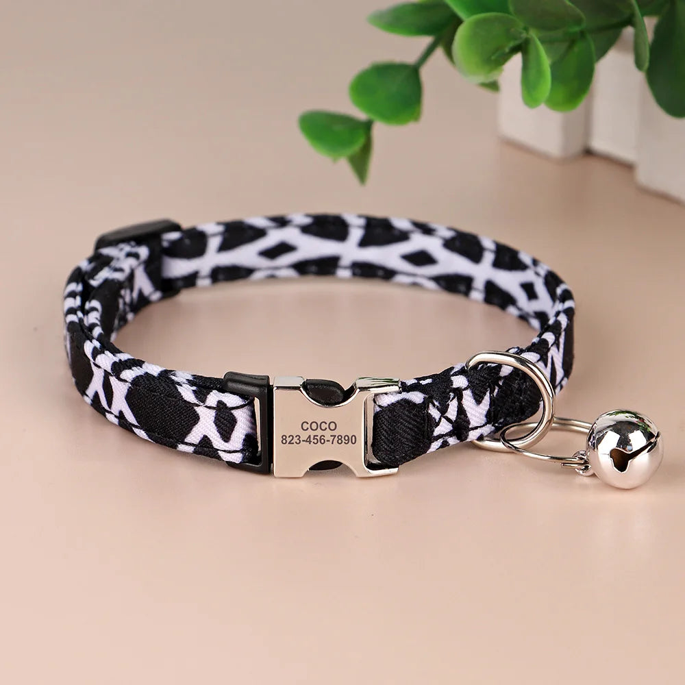 Personalized Cat Collar – Adjustable with Bell & Engraved ID Tag