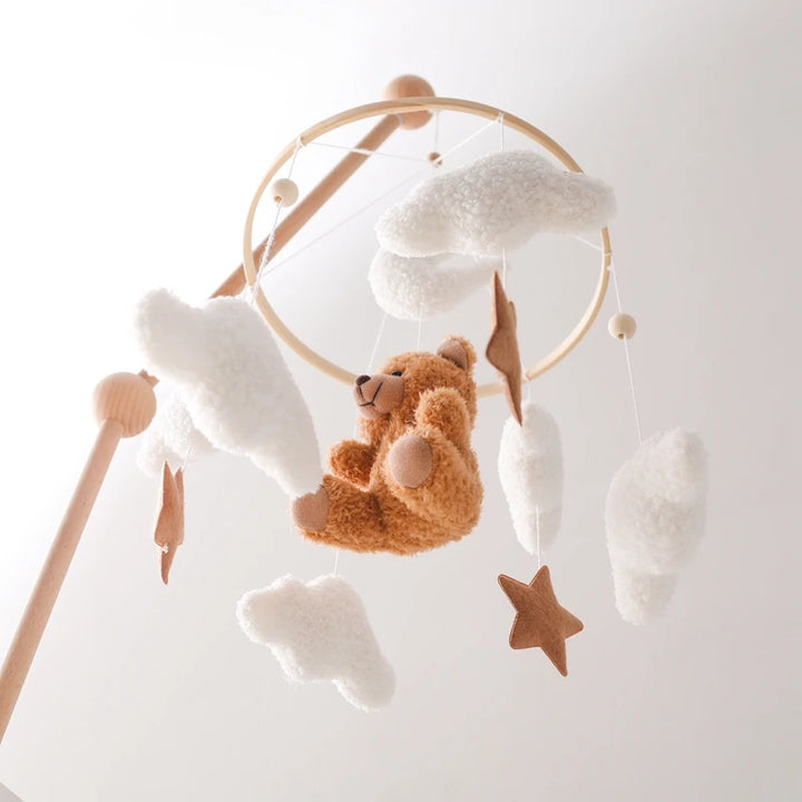 Cartoon Bear Crib Mobile – Soft Felt Music Bell for Newborns