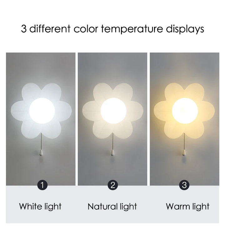 Petal Flower Wall Lamps for Children's Room Princess Bedroom Girl's Bedside Light Romantic LED Glass Flower Design Nursery Lighting