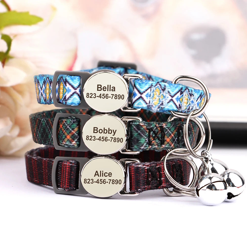 Personalized Cat Collar – Adjustable with Bell & Engraved ID Tag