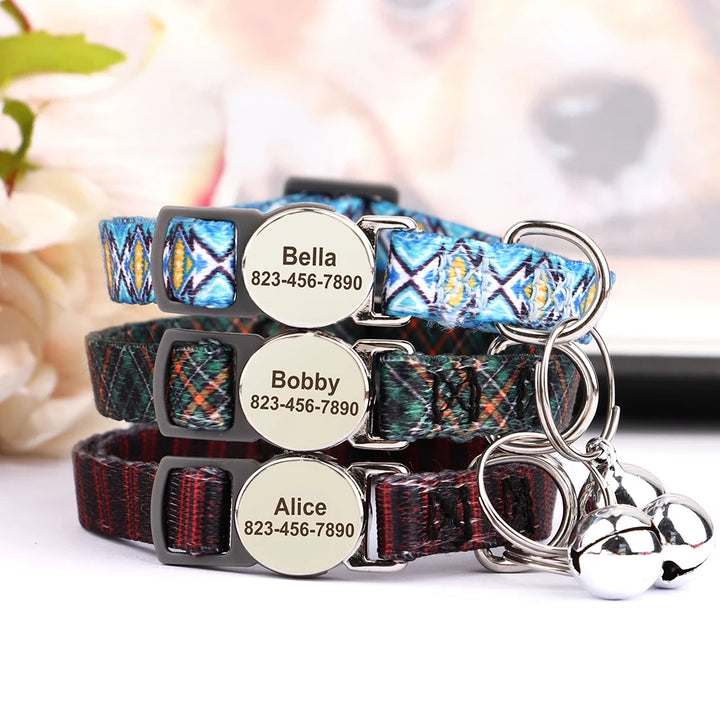 Personalized Cat Collar – Adjustable with Bell & Engraved ID Tag