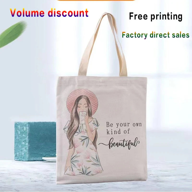 Custom Printed Logo Canvas Tote Bag Thickened 3D Linen Shopping Bag Eco-Friendly Wholesale Customizable Handbag