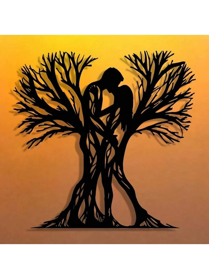 Couple & Tree Metal Wall Art – Flower-Adorned Decor for Living Room, Bedroom & Holiday Gifting