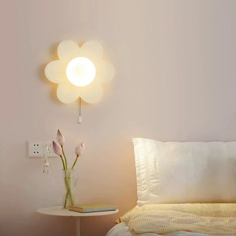 Petal Flower Wall Lamps for Children's Room Princess Bedroom Girl's Bedside Light Romantic LED Glass Flower Design Nursery Lighting