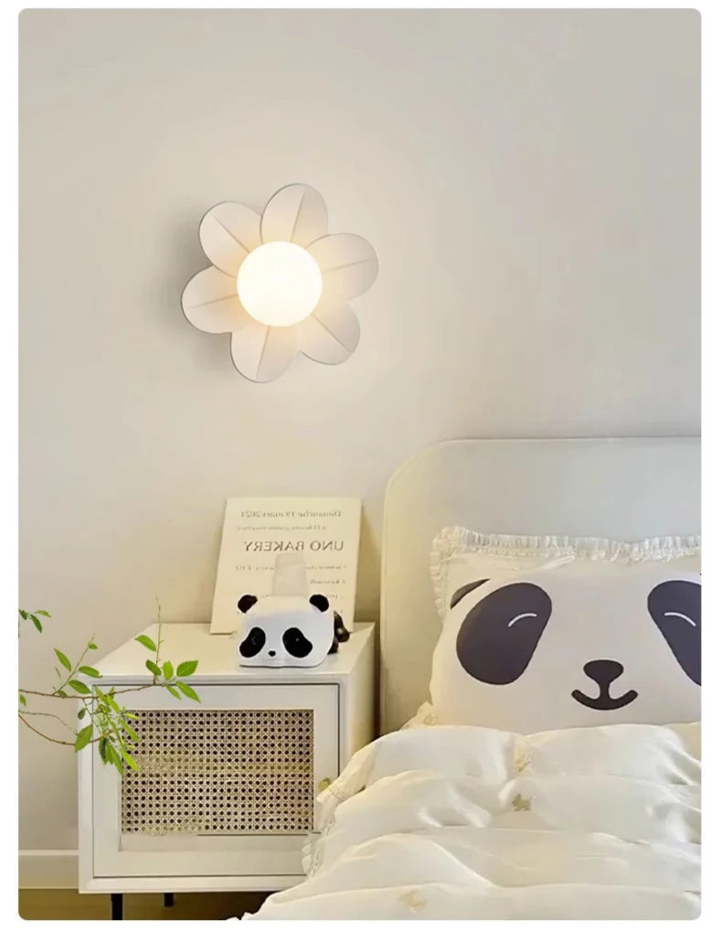 Petal Flower Wall Lamps for Children's Room Princess Bedroom Girl's Bedside Light Romantic LED Glass Flower Design Nursery Lighting