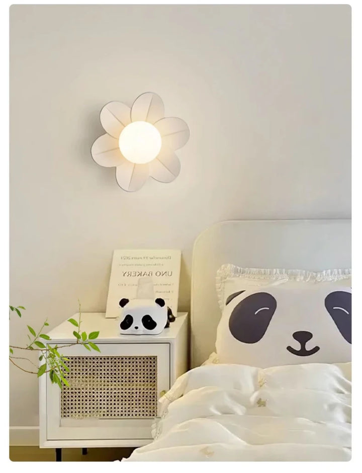 Petal Flower Wall Lamps for Children's Room Princess Bedroom Girl's Bedside Light Romantic LED Glass Flower Design Nursery Lighting