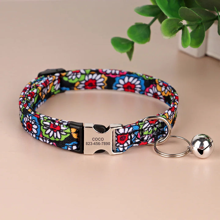Personalized Cat Collar – Adjustable with Bell & Engraved ID Tag