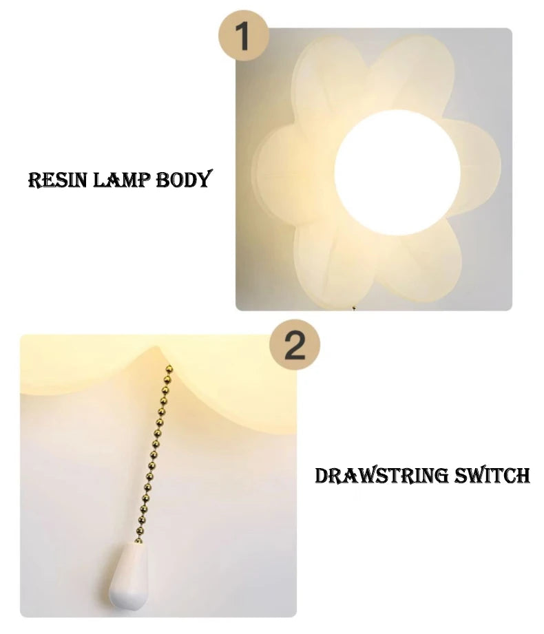 Petal Flower Wall Lamps for Children's Room Princess Bedroom Girl's Bedside Light Romantic LED Glass Flower Design Nursery Lighting