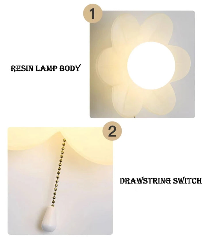 Petal Flower Wall Lamps for Children's Room Princess Bedroom Girl's Bedside Light Romantic LED Glass Flower Design Nursery Lighting