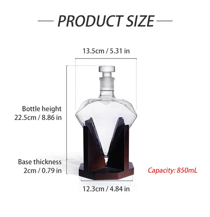 Diamond wine bottle set with wooden base