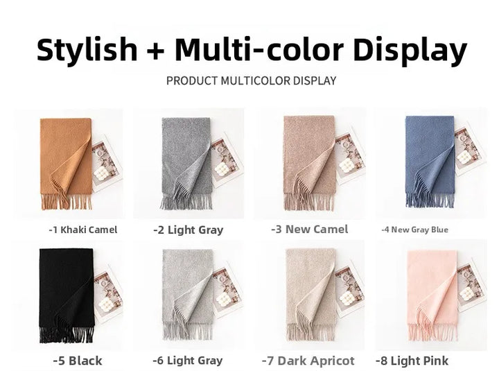 Ladies 100% Pure Wool Scarf Versatile Simple Design Warm Solid Color Shawl for Autumn Winter Commute