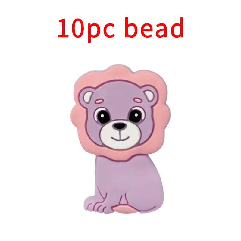 Lion Baby Teether Set – 1/3/10pcs Silicone Beads & Pacifier Chain