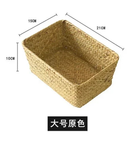 Handmade Seagrass Woven Storage Box with Lid Eco-Friendly Seaweed Finishing Basket for Bath Cosmetic Towel Sundry Storage