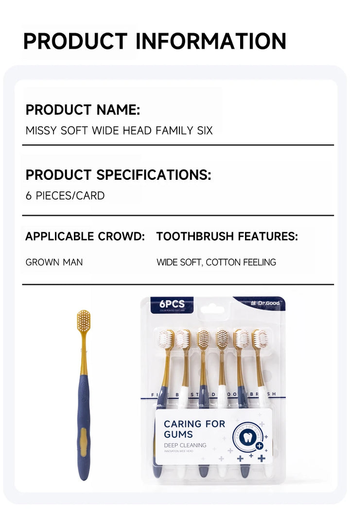 Soft Adult Toothbrush – Wide Head, Ultra-Fine Bristles for Gum Care & Travel