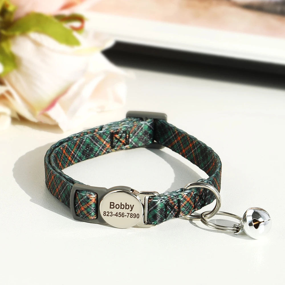 Personalized Cat Collar – Adjustable with Bell & Engraved ID Tag