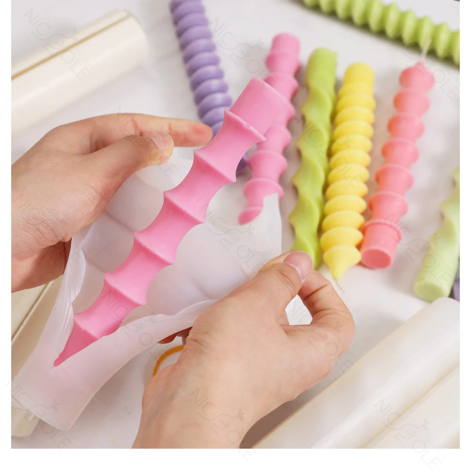 Twisted Spiral Taper Candle Mold Silicone Non-Stick Flexible DIY Aromatic Handmade Candle Making Supplies Room Decor