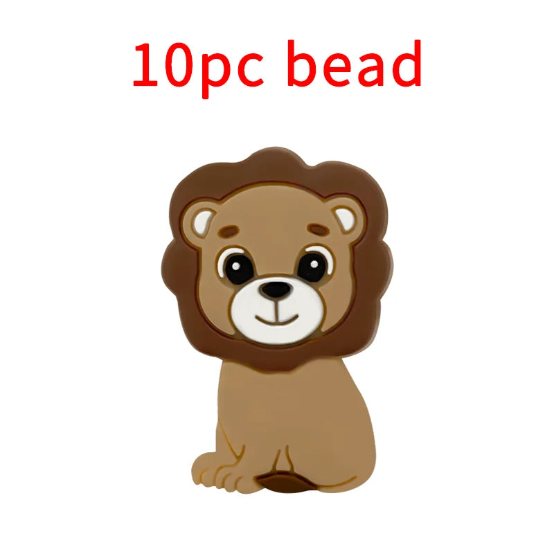 Lion Baby Teether Set – 1/3/10pcs Silicone Beads & Pacifier Chain