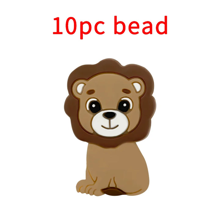 Lion Baby Teether Set – 1/3/10pcs Silicone Beads & Pacifier Chain