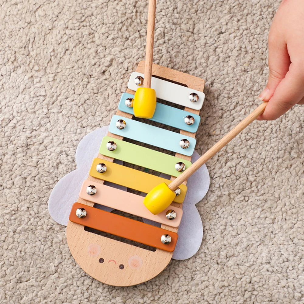 Montessori Baby Music Toys Set Wooden Xylophone Rattle Drum Bell Educational Instrument for 0-12 Months Learning Gift Set