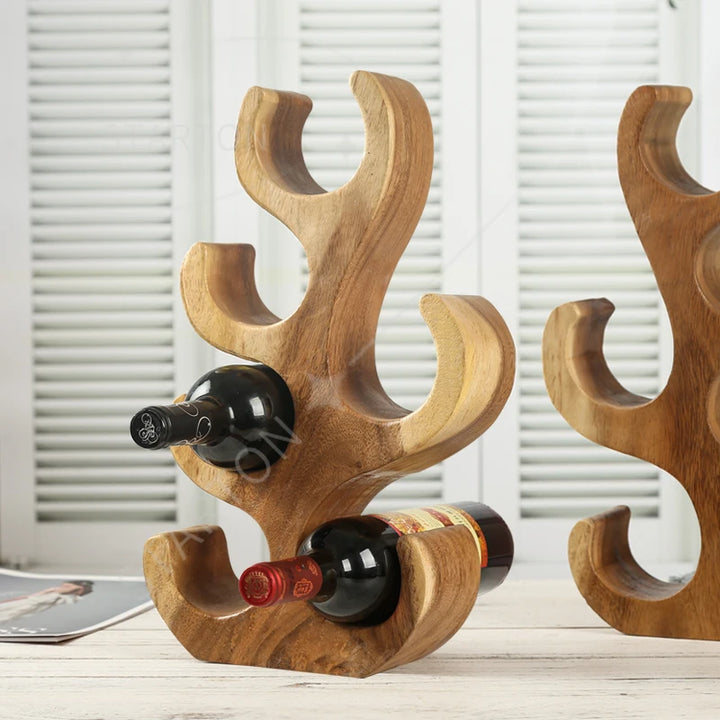Sleek and Chic Looking Living Room Furniture Solid Wooden Tree Coral Shape Wine Racks Countertop