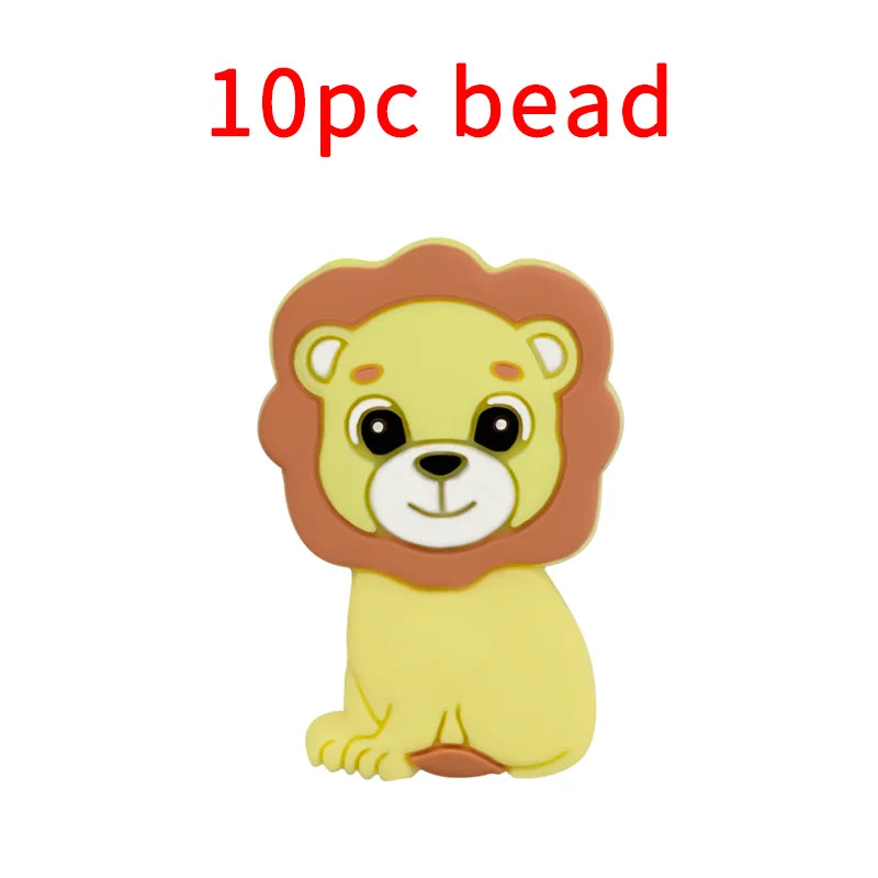 Lion Baby Teether Set – 1/3/10pcs Silicone Beads & Pacifier Chain