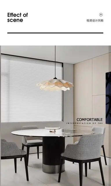 Arwen LED Wave Pendant Lamp White round Modern Nordic Design for Dining Room Study Bedroom Simple Artistic Wabi Sabi Style