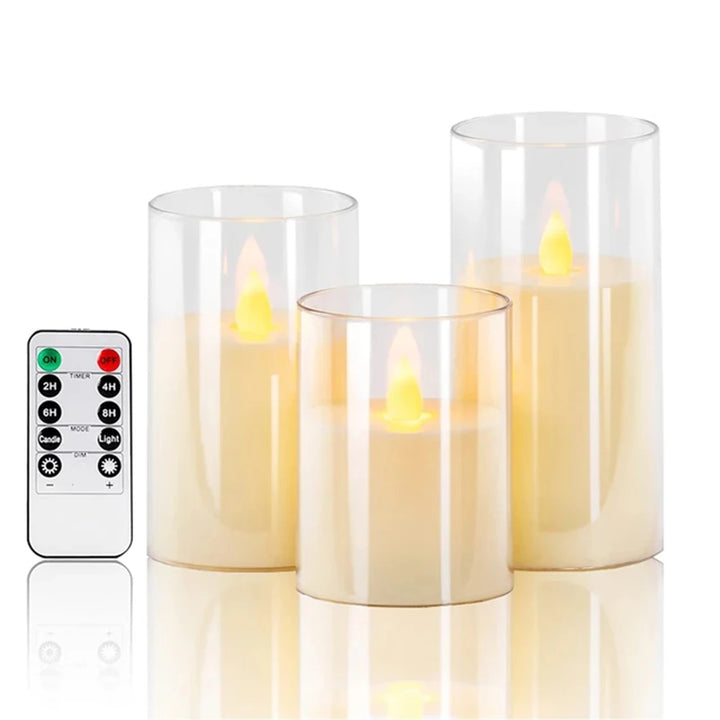 LED Acrylic Candle Set – Remote-Controlled Flameless Lights with Timer for Christmas & Weddings