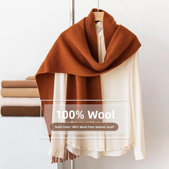 Ladies 100% Pure Wool Scarf Versatile Simple Design Warm Solid Color Shawl for Autumn Winter Commute