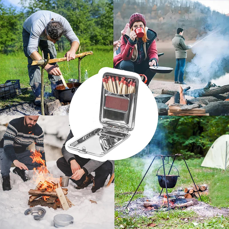 Stainless Steel Matchbox Case – Durable Metal Holder with Striker Plate