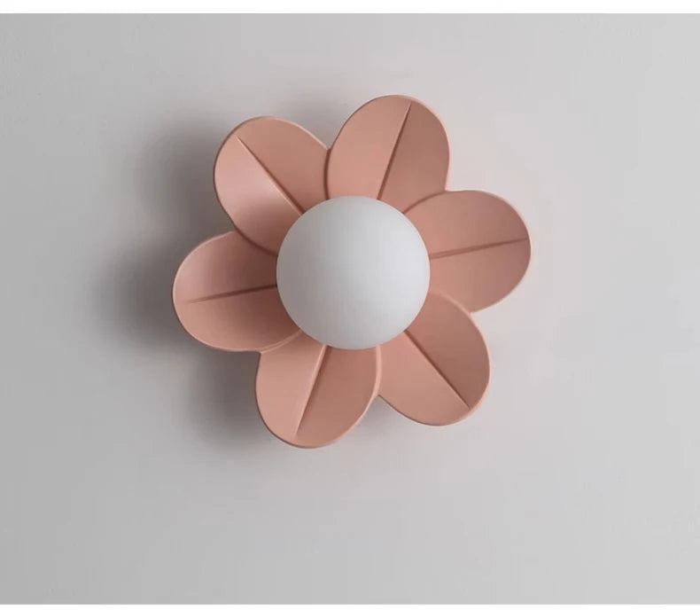 Petal Flower Wall Lamps for Children's Room Princess Bedroom Girl's Bedside Light Romantic LED Glass Flower Design Nursery Lighting