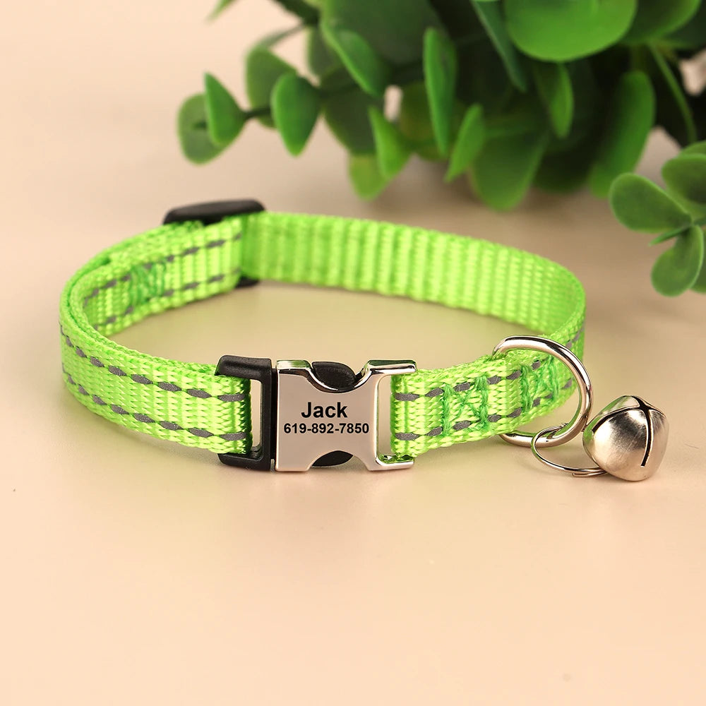 Personalized Cat Collar – Adjustable with Bell & Engraved ID Tag