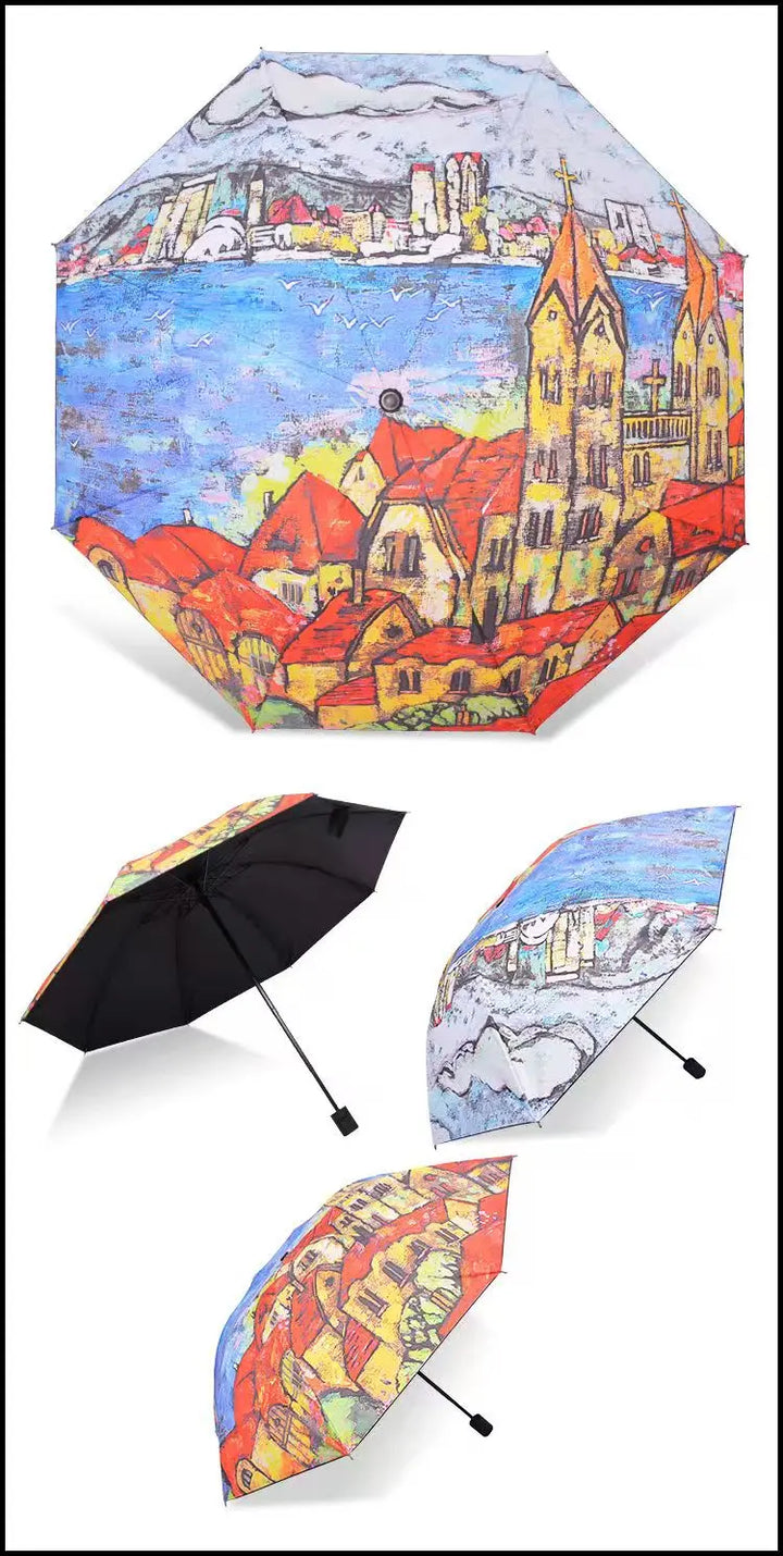 Blue Sky Umbrella – Anti-UV Folding Parasol with Cloud Print for Men & Women