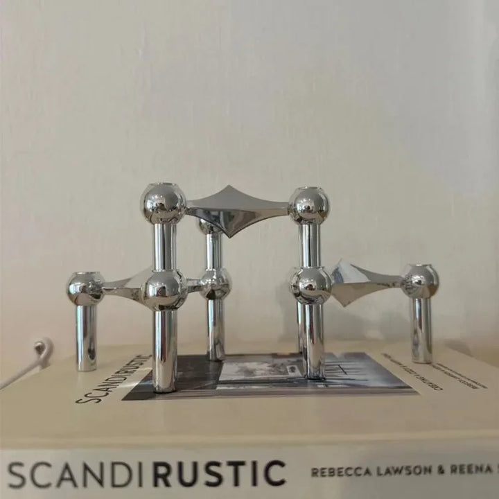 Nordic Silver Metal Molecular Structure Candle Holder Modern Style Stainless Steel Candelabra Living Room Centerpiece Decoration Gift
