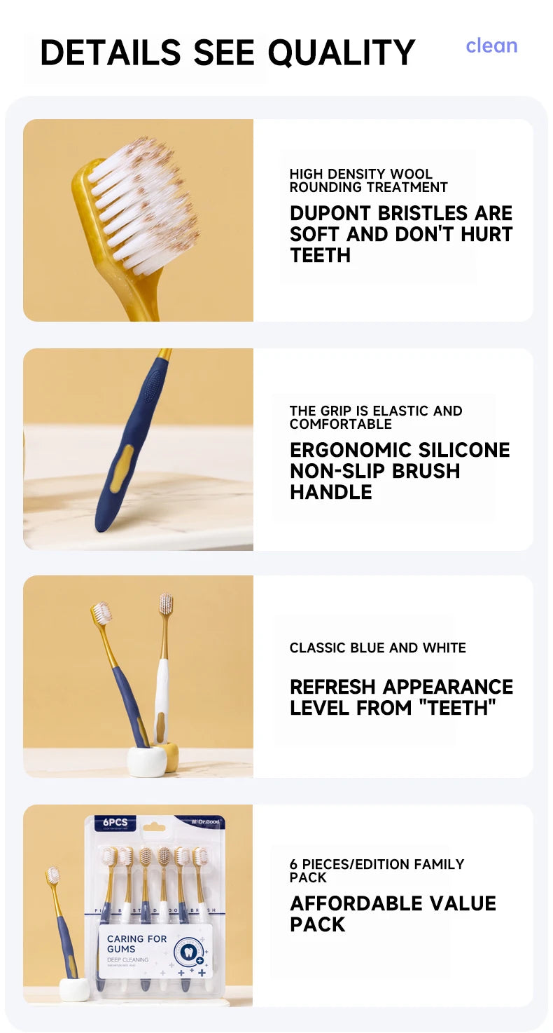 Soft Adult Toothbrush – Wide Head, Ultra-Fine Bristles for Gum Care & Travel