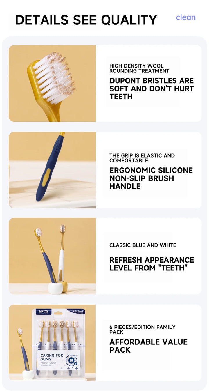 Soft Adult Toothbrush – Wide Head, Ultra-Fine Bristles for Gum Care & Travel