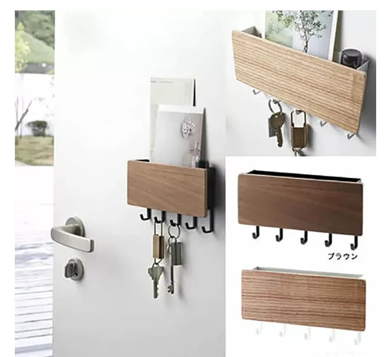 Rustic Wood Wall Key Holder with 5 Hooks Farmhouse Style Floating Shelf Home Decor Organizing Storage Solution