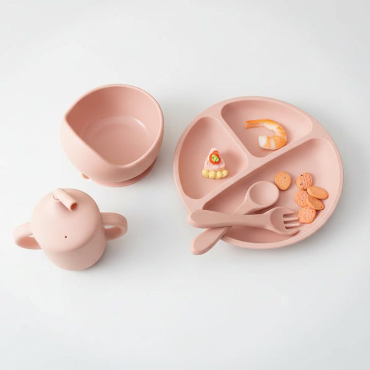 BPA Free Silicone Baby Feeding Set with Sucker Bowl Plate Straw Cup Spoon Fork for Infants And Toddlers Children's Tableware