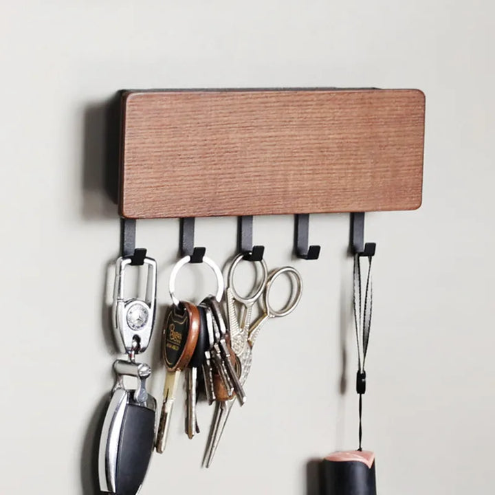 Rustic Wood Wall Key Holder with 5 Hooks Farmhouse Style Floating Shelf Home Decor Organizing Storage Solution