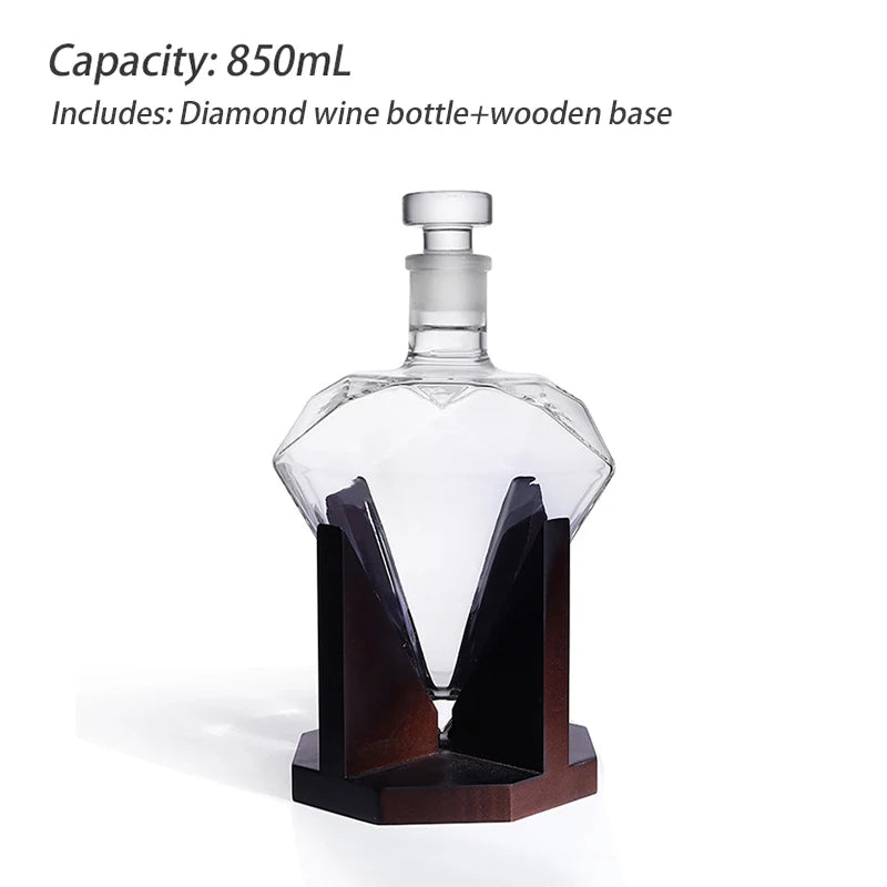 Diamond wine bottle set with wooden base