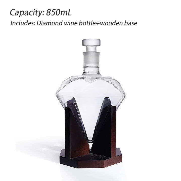 Diamond wine bottle set with wooden base