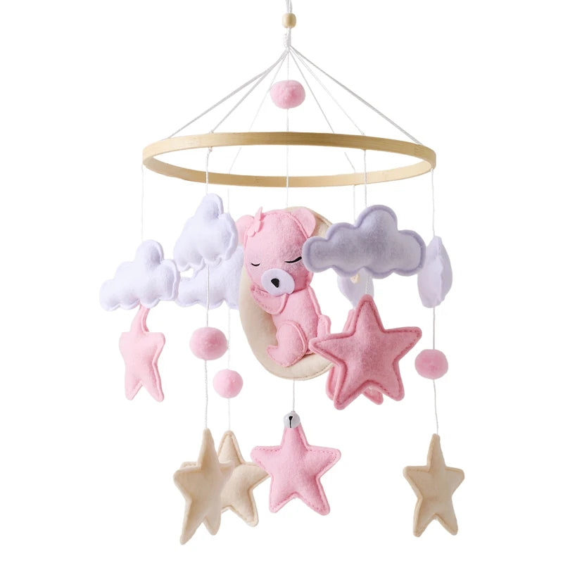 Cartoon Bear Crib Mobile – Soft Felt Music Bell for Newborns