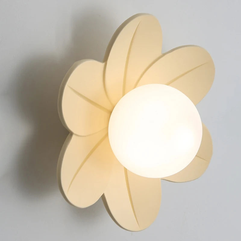 Petal Flower Wall Lamps for Children's Room Princess Bedroom Girl's Bedside Light Romantic LED Glass Flower Design Nursery Lighting