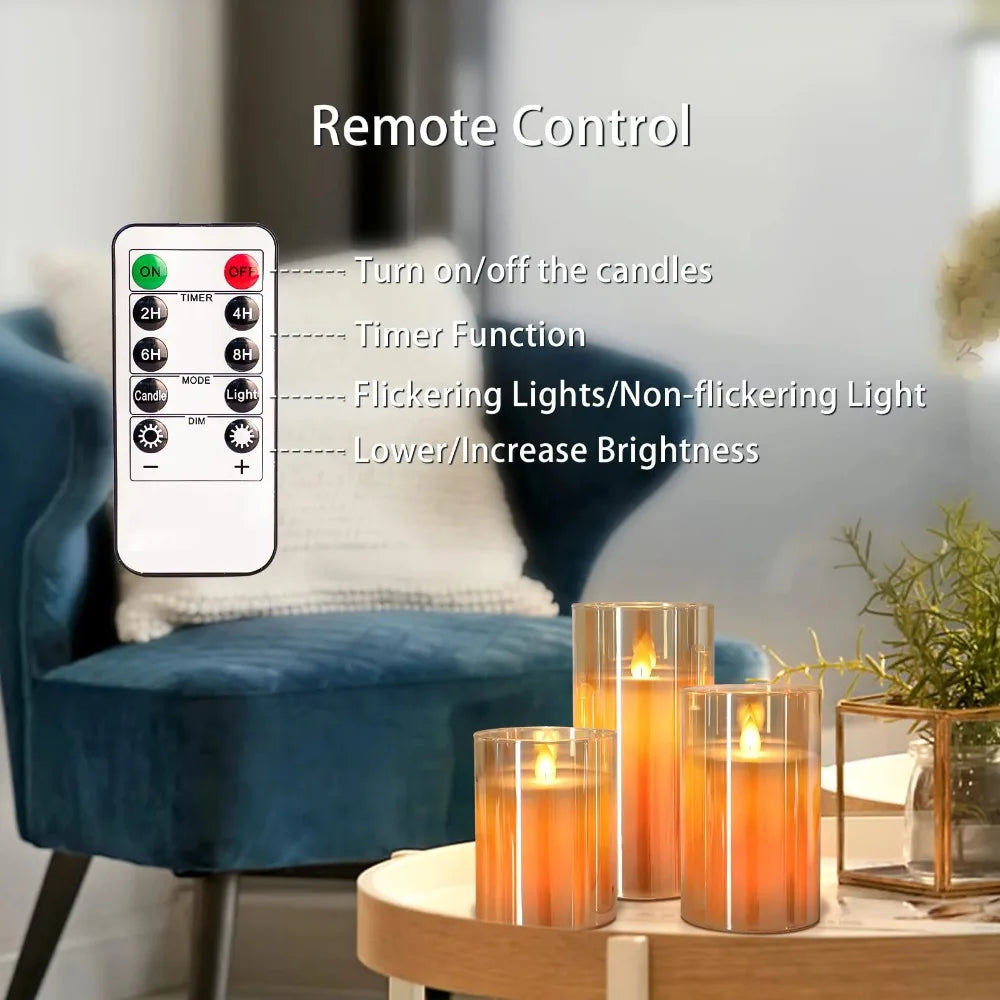 LED Acrylic Candle Set – Remote-Controlled Flameless Lights with Timer for Christmas & Weddings