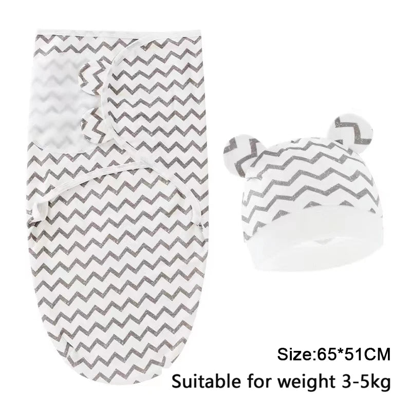 Baby Swaddle & Hat Set – Soft Cartoon Cotton for 0–6 Months