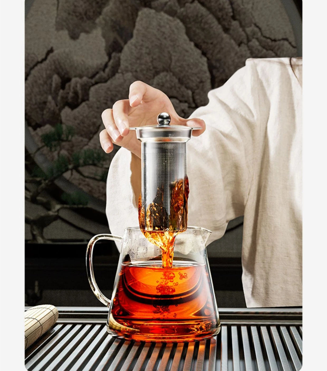 Heat Resistant Glass Teapot 401-500ml with Stainless Steel Tea Strainer Infuser Kung Fu Tea Set for Puer Oolong Flower Kettle