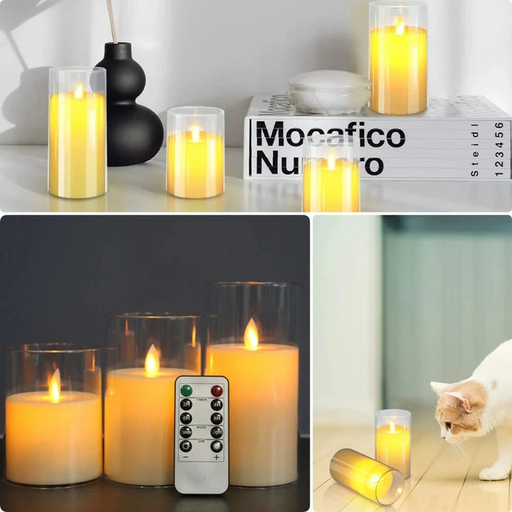 LED Acrylic Candle Set – Remote-Controlled Flameless Lights with Timer for Christmas & Weddings